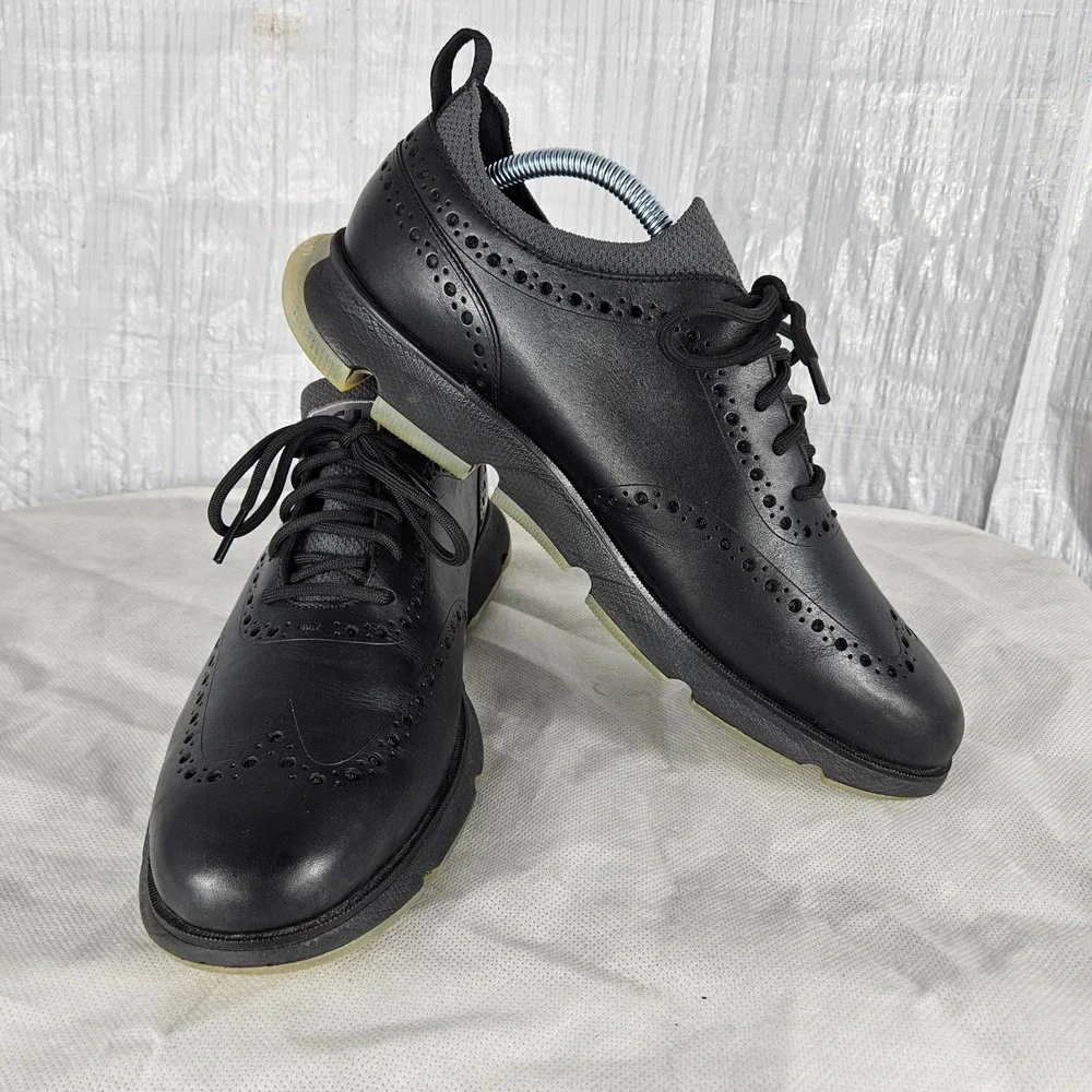 Cole Haan 4.ZERØGRAND Men's 9.5 Wingtip Oxford Black Leather Loafer Shoes C33452